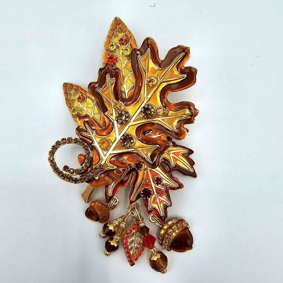 Lunch At The Ritz Autumn Leaf Brooch RARE VTG Enamel Leaves Pendant LATR 2GO Pin - Picture 13 of 16